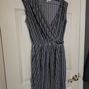 MICHAEL Michael Kors Black and White Geometric Wrap Midi Dress